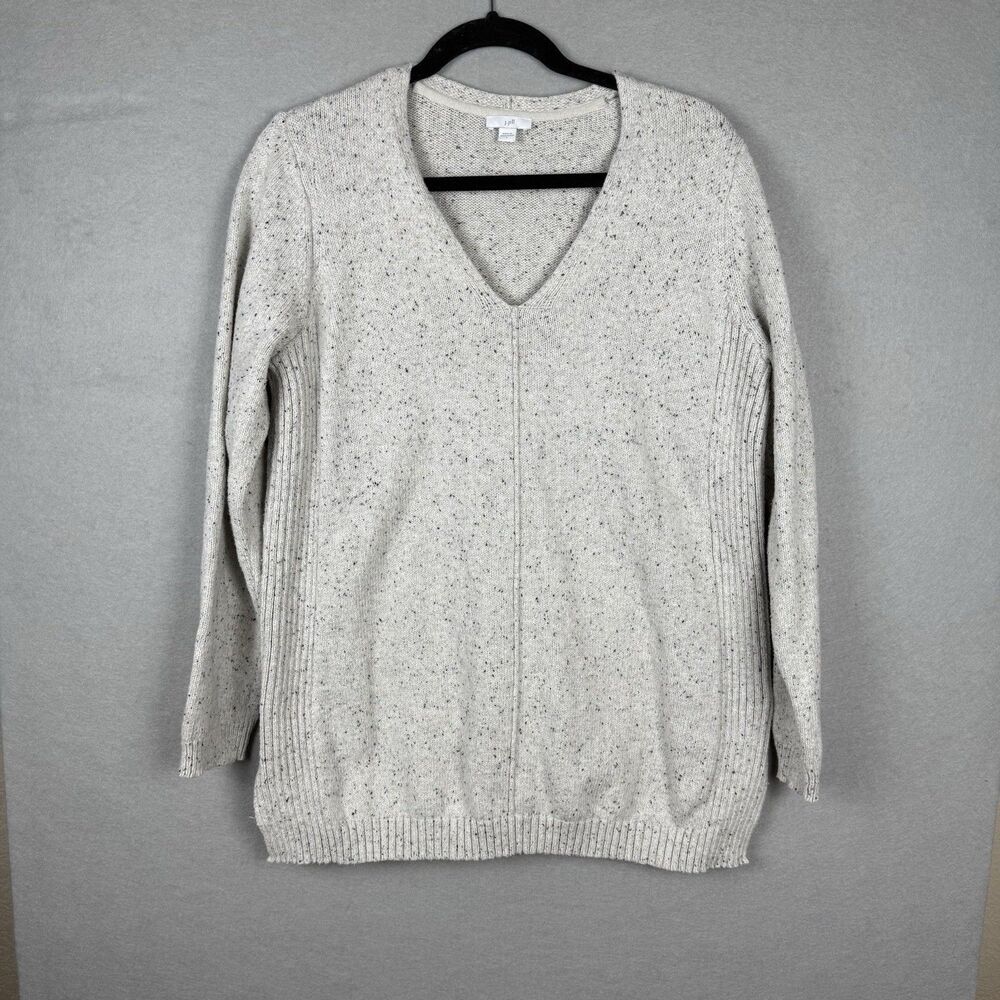 J Jill Sweater Womens L Cream Pullover Fleck‎ Speckle Donegal Style Relax Cotton